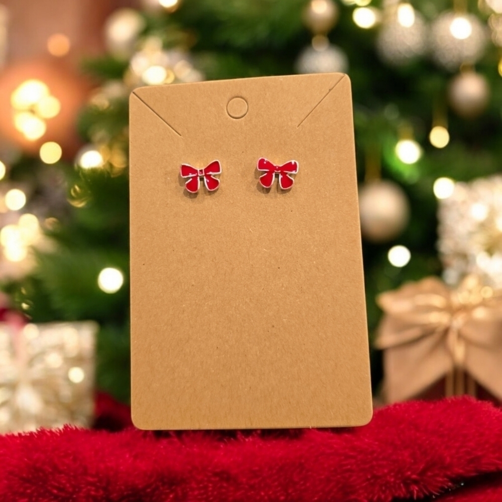 Red Bow Holiday Festive Stud Earrings